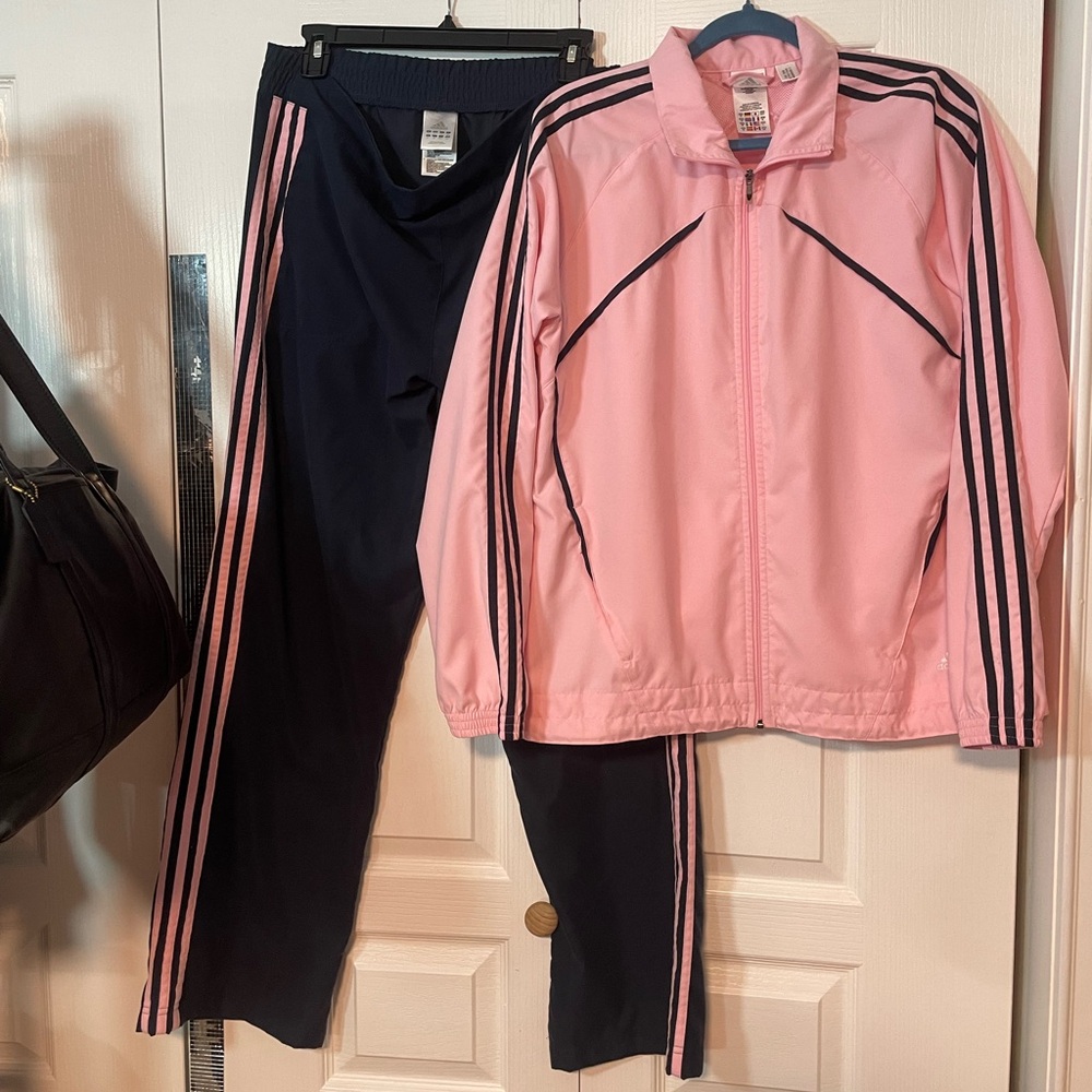 Baby pink Adidas vintage tracksuit w baby blue pants in excellent condition! L